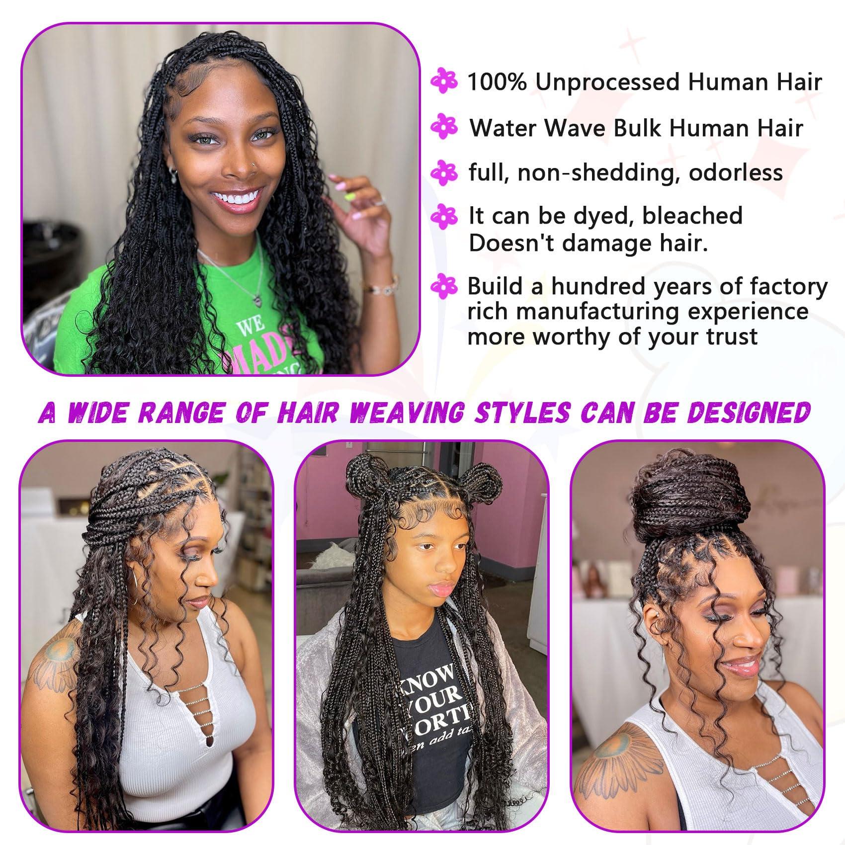 Forevermore Forevermore Water Wave Bulk Human Hair No Weft boho Knotless Braids Human Hair 26 Inch Remy Human Hair For Braiding 2 Bundles Braids Per Pack 100g Micro Braiding Human Hair Wet and Wave Natural Color