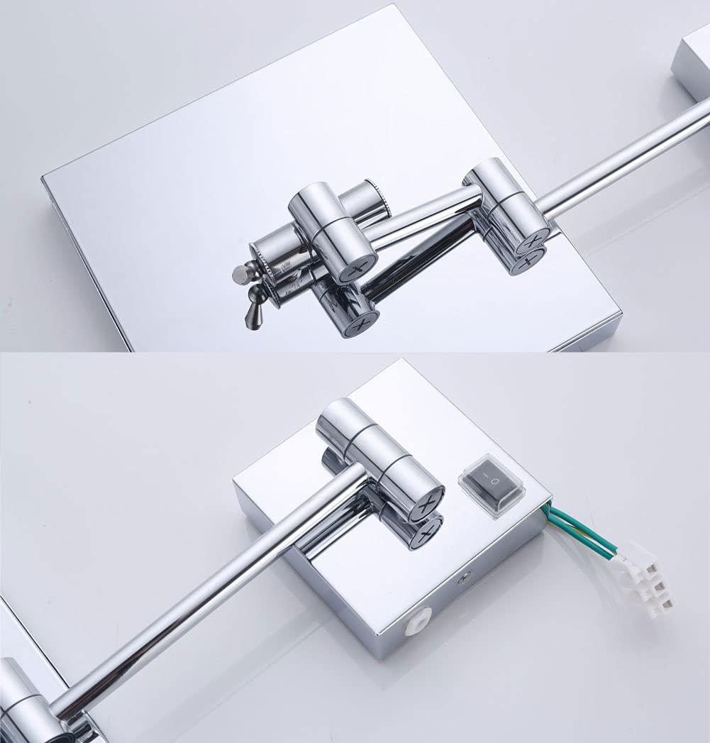 inBEKEA inBEKEA Wall Mounted Mirrors Makeup Shaving Mirror LED Lighted Bathroom Mirror for Hotel Vanity with Adjustable Extendable Square 8 Inch 3X Magnification Cosmetic Mirror Powered by Plug in