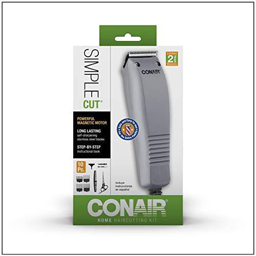 Conair ConairMAN Simple Cut, Hair Clippers for Men, 10-piece Home Hair Cutting Kit