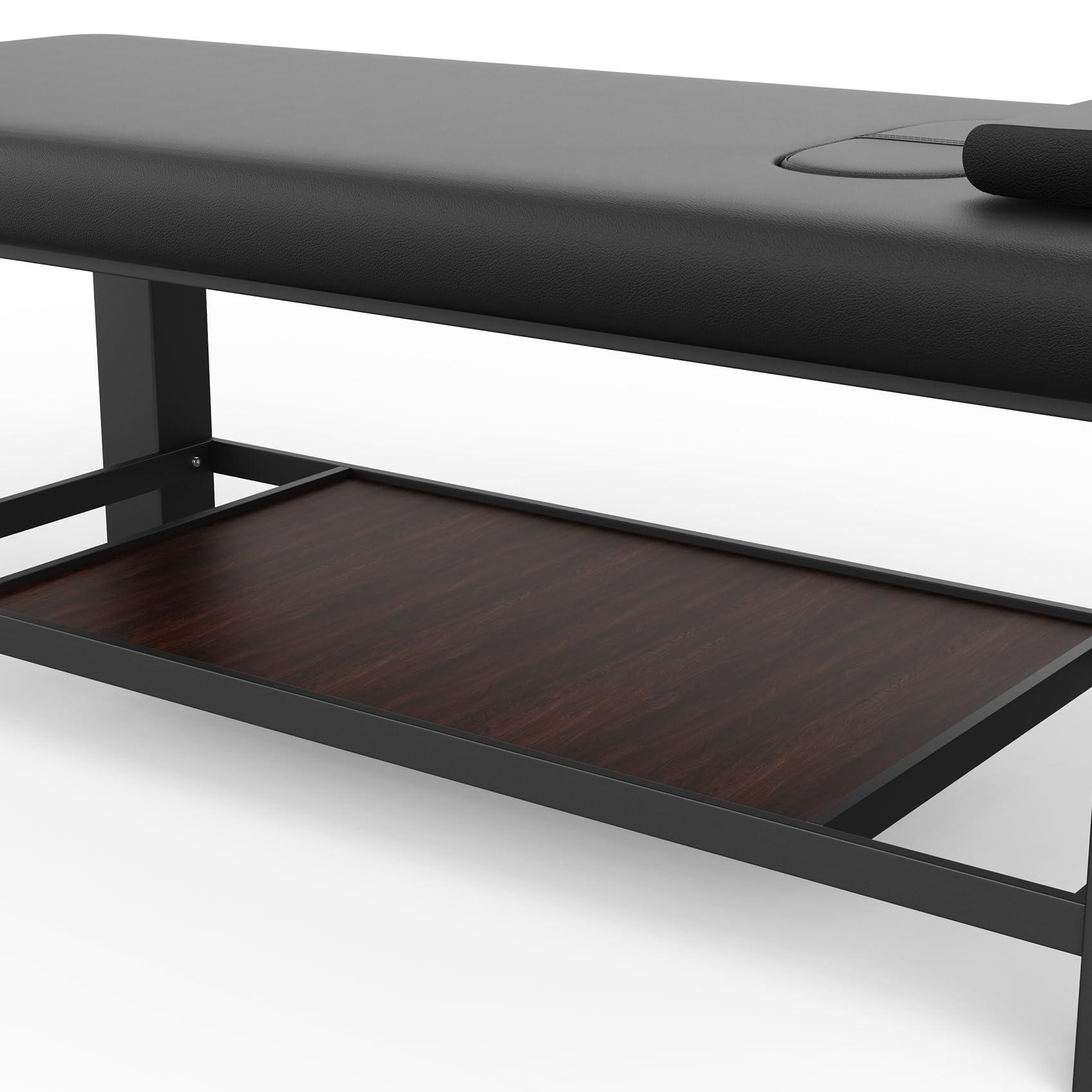 pouseayar Heavy Duty Metal Frame Stationary Massage Table for Treatment Table, Physical Therapy Table, Spa Facial Professional Massage Bed, Black PU Leather 31.5'' Wide, 700LBS Load, 4 x 4 In Square leg