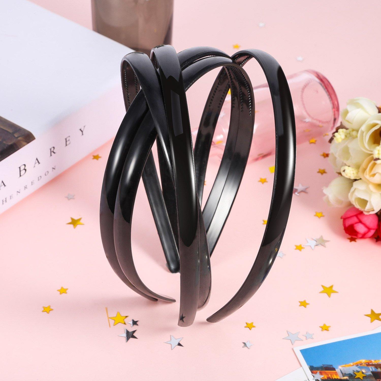 Shappy Shappy 40 Pcs Black Plastic Headbands Thin Skinny Headbands for Women Black Plain DIY Craft Hair Accessories Plastic Teeth Comb Hair Accessories