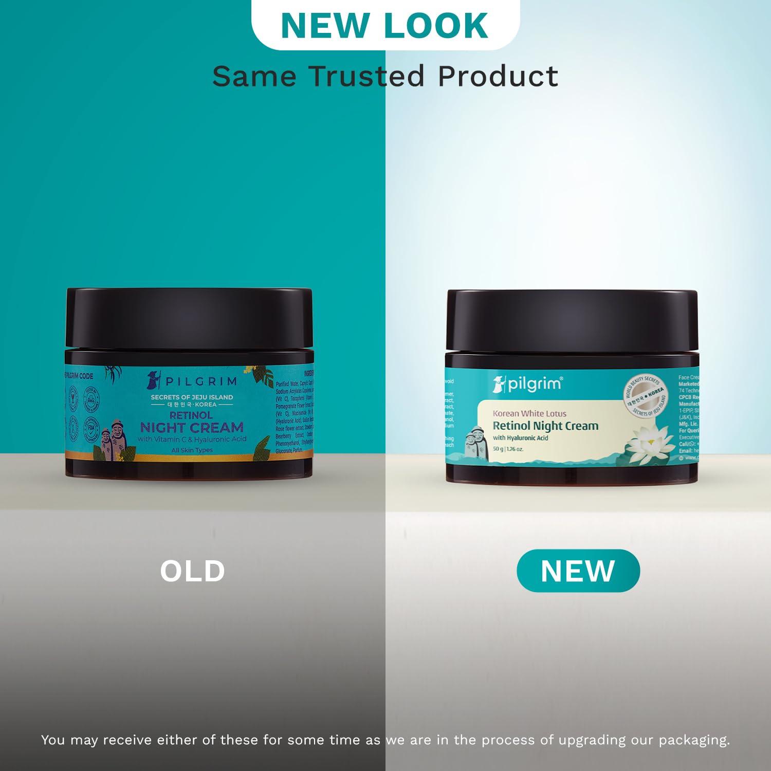 Pilgrim Pilgrim Korean Retinol Anti Aging Night Cream with Hyaluronic Acid & Vitamin C | wrinkle-free & radiant skin| Anti aging cream for oily & dry skin| For Men & Women|Korean Skin Care| 1.76 Oz (50gm)