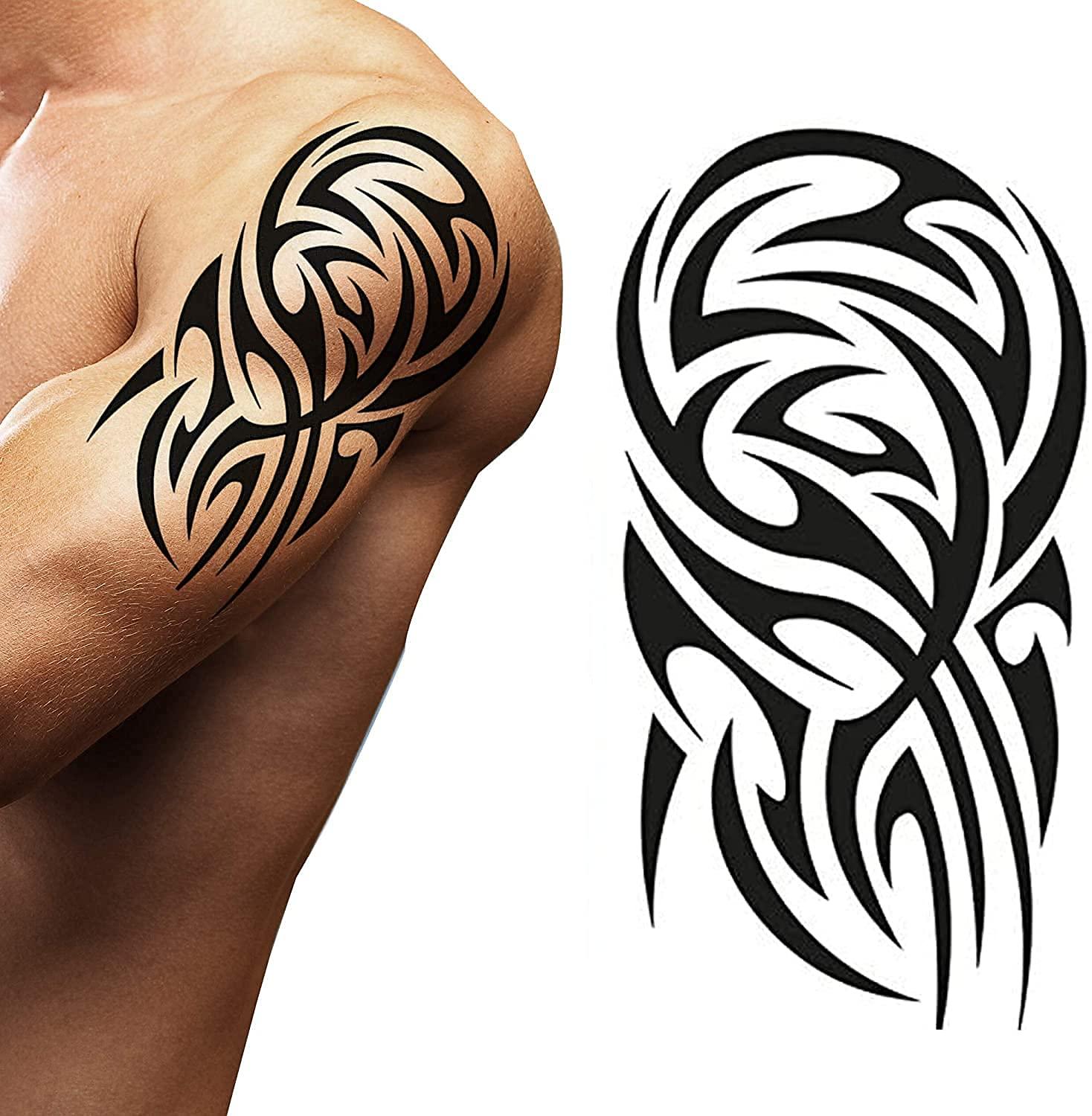 Tatodays Tatodays Temporary tattoo Hawaiian Maori shoulder stick on black Maori tribal body art sticker transfer for arms shoulder Aztec Polynesian Samoan for adult men and women luau fancy dressparty