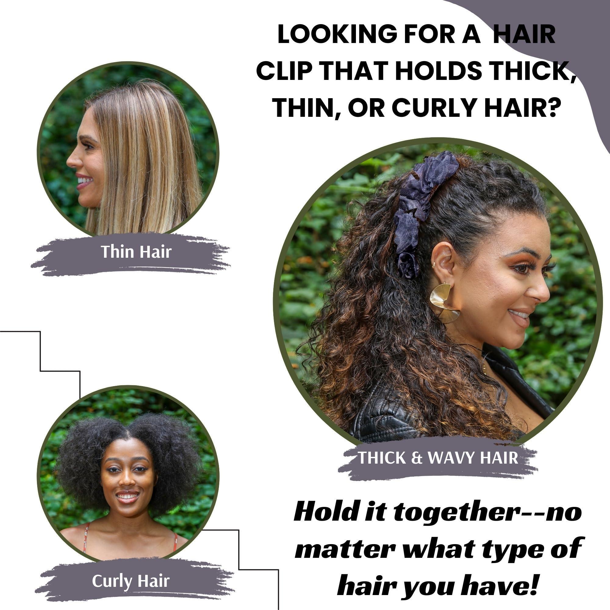 HairZing Stretch Banana Clip for Fine Thin, Thick Curly Hair Women, Elastic Double Combs Make Great Hair Accessories for Kinky, Curly Ponytail, Mohawk, Bun (Large, Black)