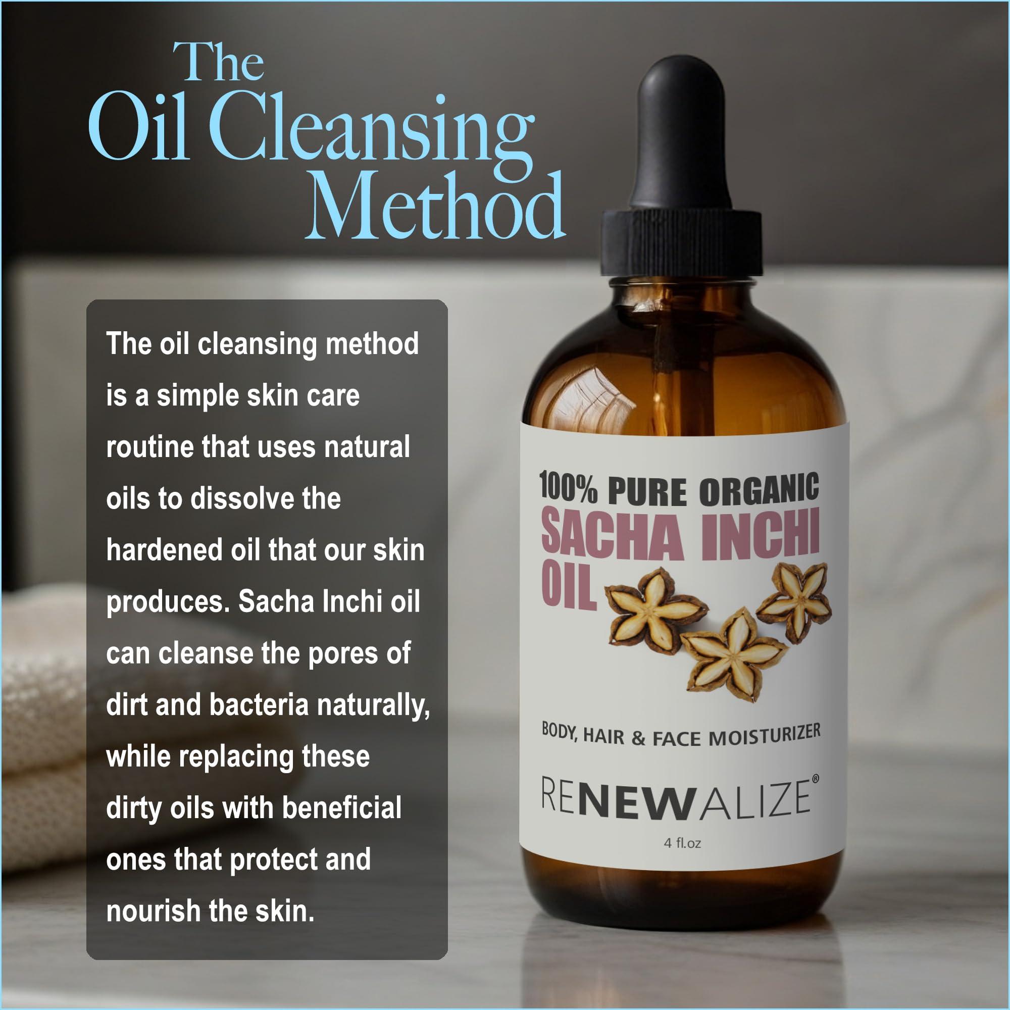 Renewalize Organic SACHA INCHI SEED OIL | 100% Pure All Natural Cold Pressed | Large 4 oz Glass Bottle | Locks in Moisture For Face Body and Hair