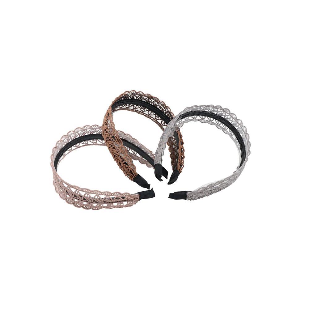 Pokinge Pokinge 3 Pack Lace Headbands, Korean Style Wide Hairband Elegant Leaf Embroideried Headwear Simple Non-Slip Hair Accessories for Women Girls