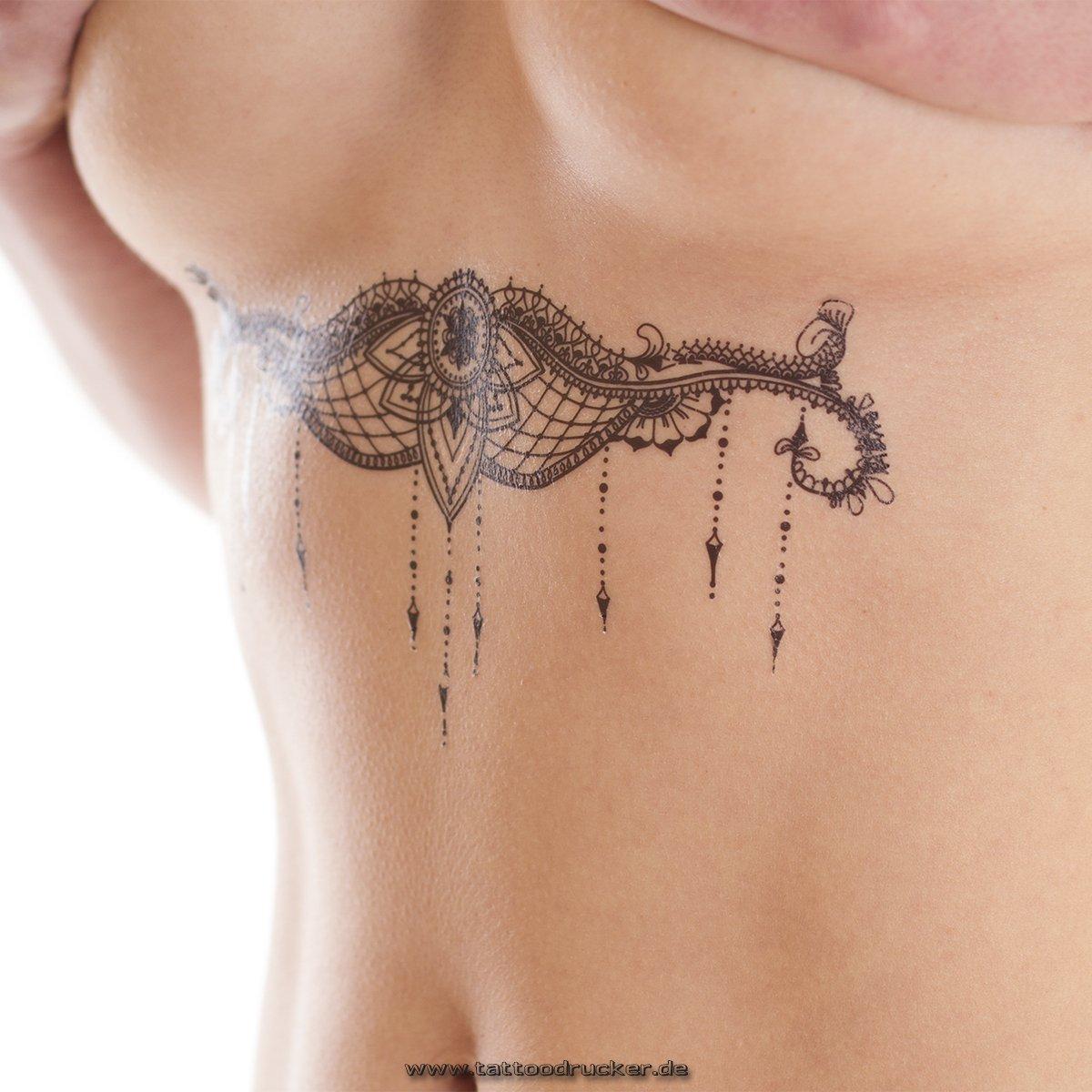 Tattoodrucker 10 x TypB Underboob Tattoo - Black Sexy Under Breast Tattoo - Sternum Mandala - No China! (10)