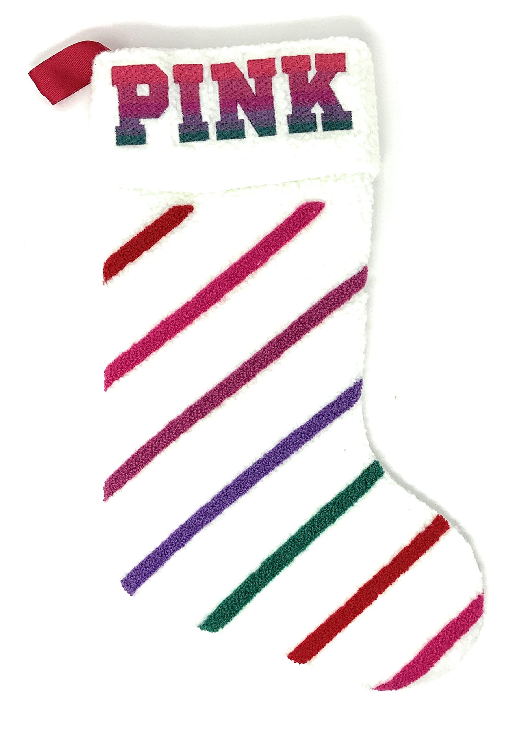 Victoria's Secret Victoria's Secret Pink Holiday Stocking, White Ombre Rainbow Stripe
