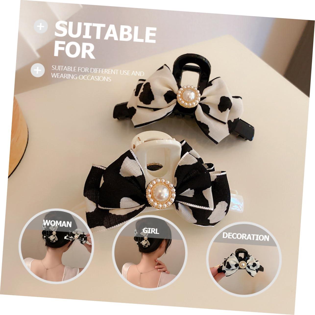 CIMAXIC Pearl Cow Print Hair Bow Claw Clip Stylish Hair Teeth Clamp for Women and for Ponytails and Everyday Hair Accessories