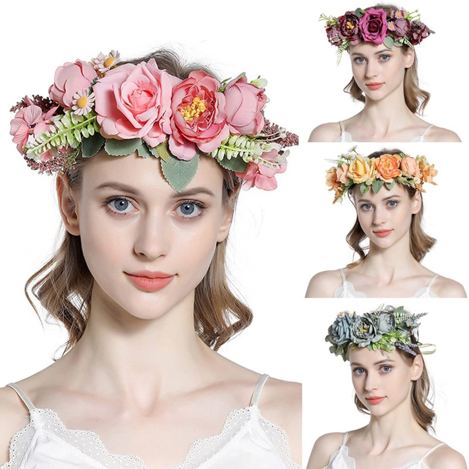 HUIFACAI HUIFACAI Flower Headband Women Floral Garland Headpiece Bride Flower Headband Bohemian Flower Crown Wedding Bridal
