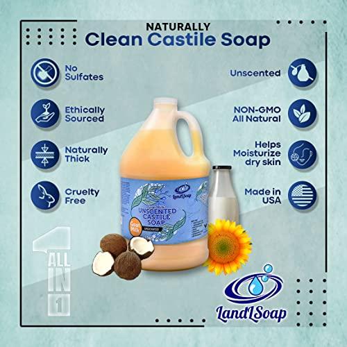 LandLSoap LandLSoap Goat Milk Unscented Pure Castile Soap Liquid for Face, Hand & Body Wash-Hand Made Soap, Vegan, Made in USA, Dry & Sensitive Skin (Half Gallon)