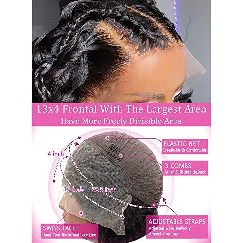 Labhairs Labhairs True Glueless 13x4 Full Lace Frontal Wigs Human Hair, 180 Density HD Transparent Lace Front Wig Pre Plucked Bleached Knots, Virgin Hair Seamless Glueless Easier To Install, 18 Inch