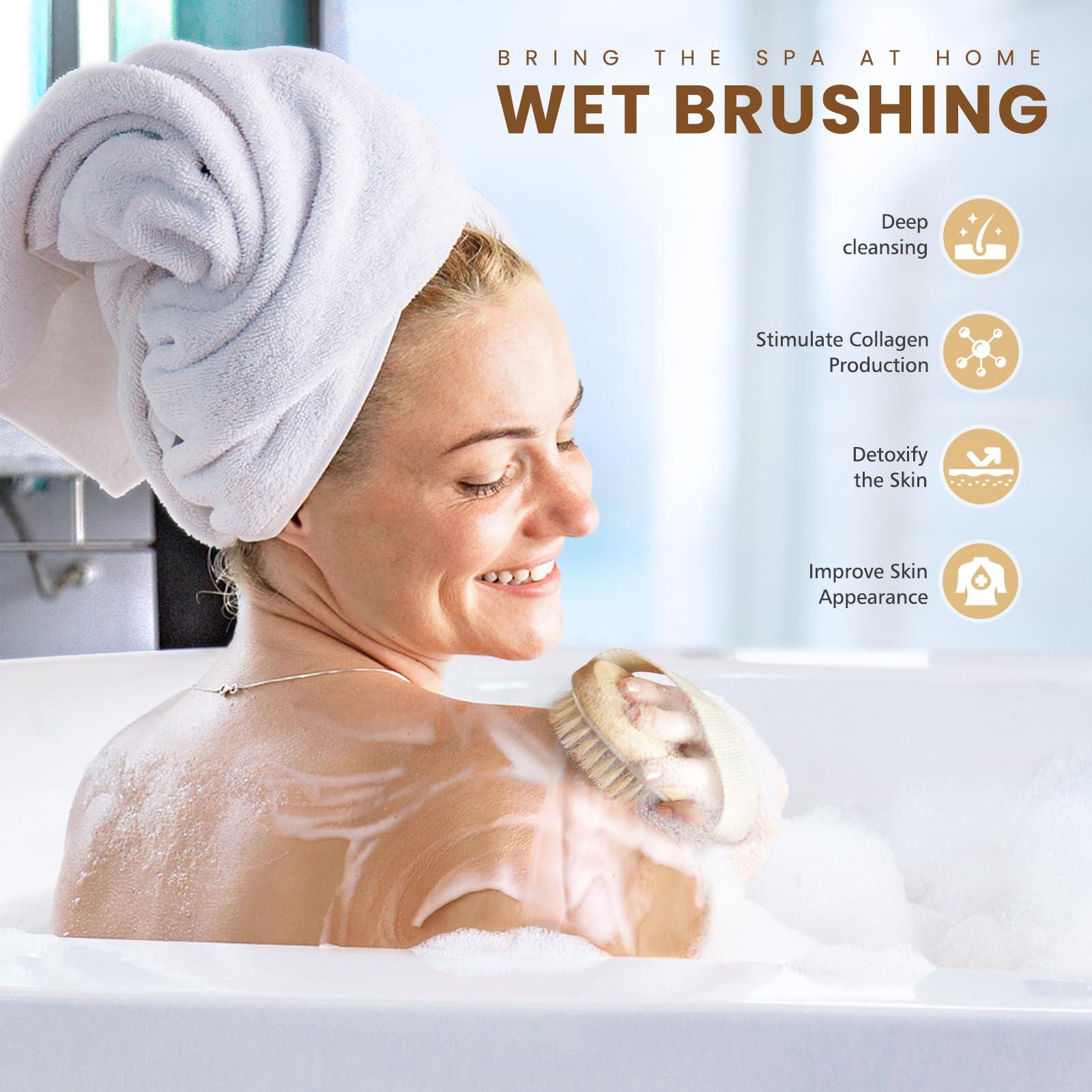 POPCHOSE POPCHOSE Dry Brushing Body Brush, Dry Brush for Body, Natural Bristle Dry Skin Exfoliating Brush Body Scrub for Flawless Skin, Cellulite Reduction, Lymphatic Drainage and Blood Circulation Improvement