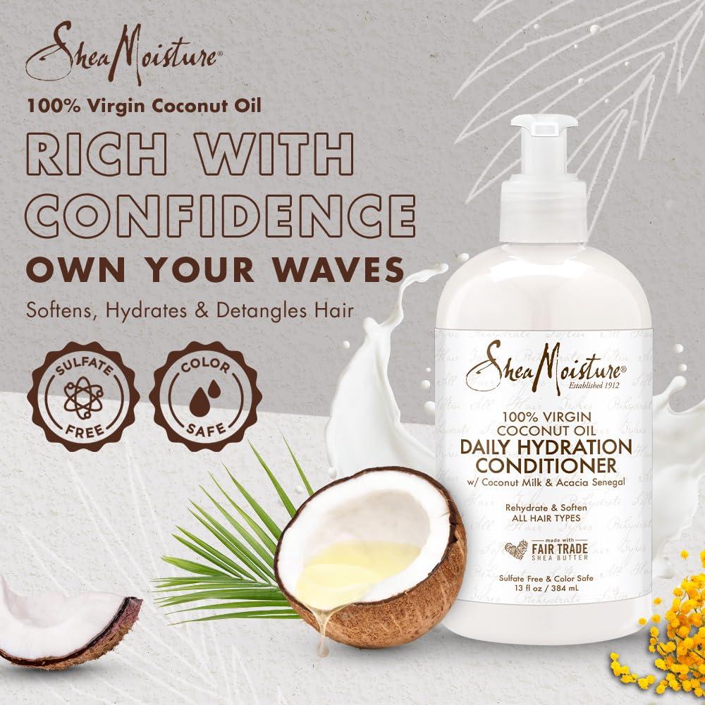 SheaMoisture SheaMoisture Virgin Coconut Oil Leave-In Treatment and Daily Hydrating Conditioner Bundle, 8 Ounce and 13 oz