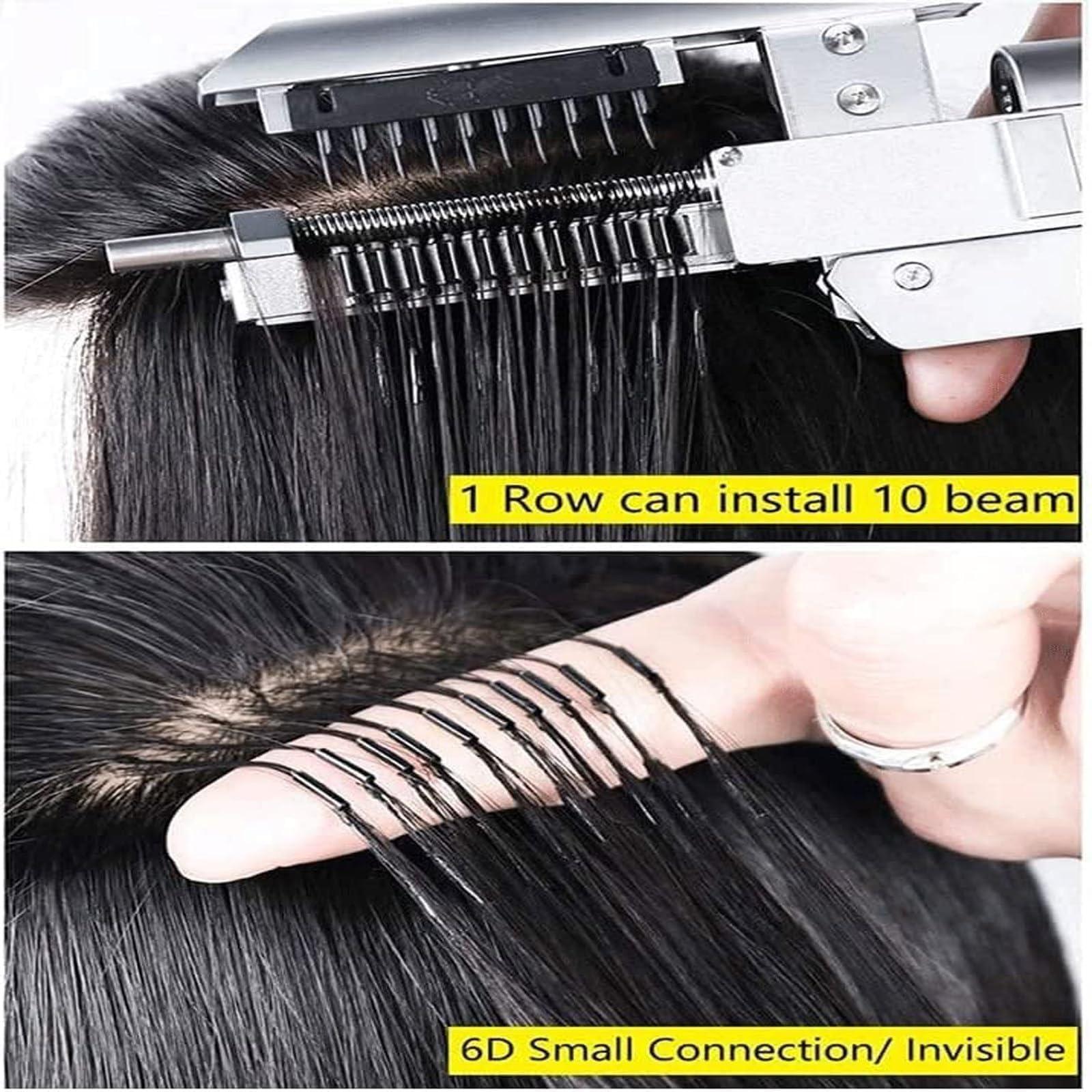 Generic Generic 6D Hair Extensions Machine kit,1st Generation 10 pin 6D Hair Extension Gun Professional Equipment/Invisible Seamless No-Trace Hair Extensions Tool With Pliers for Salon, silver