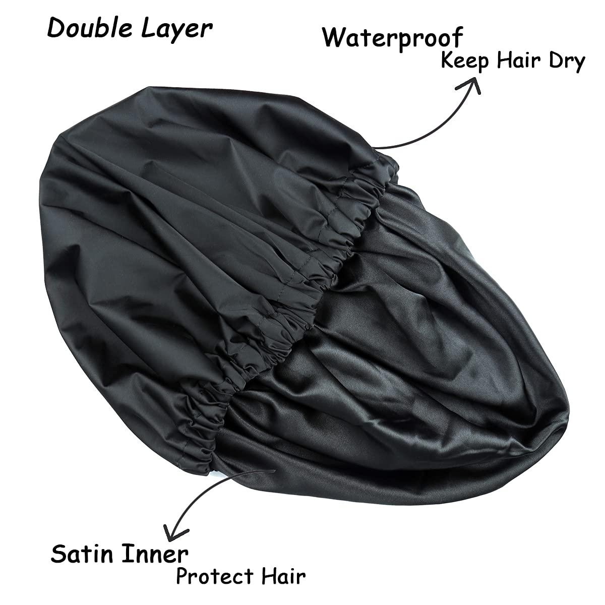 Heerf Kids Shower Cap for Girls and Boys with Curly Hair, Braids, Dreadlocks, Twists Dark Black