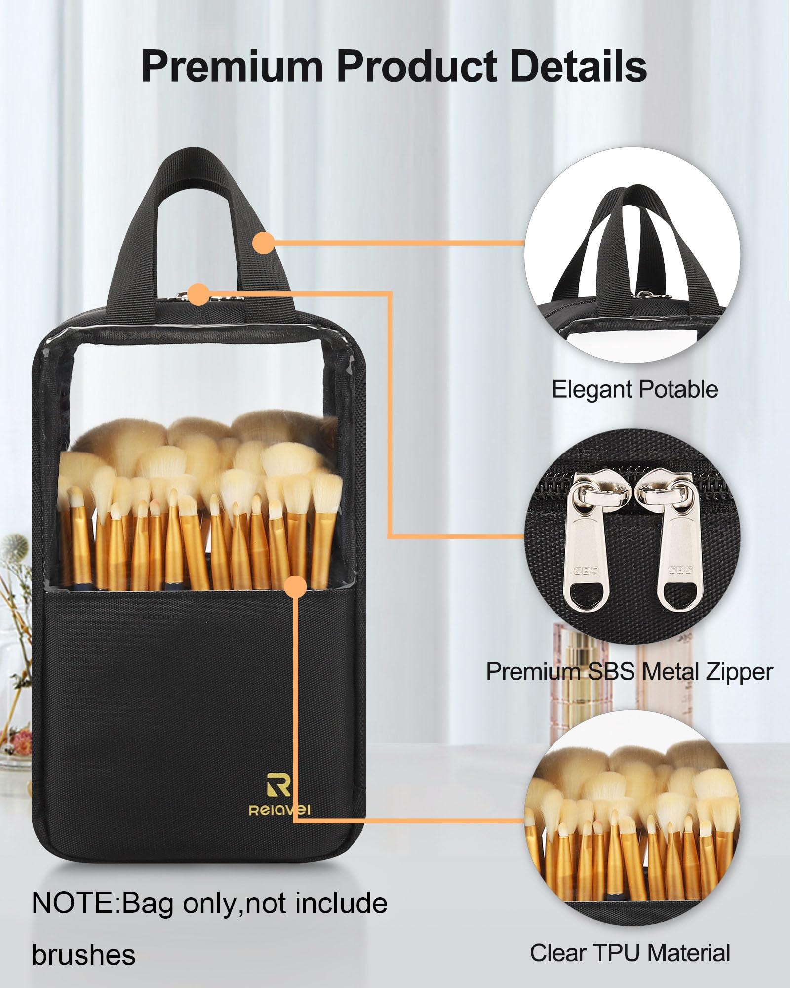 MONSTINA MONSTINA Makeup Brush Organizer Bag,Large Capacity Portable Stand-Up Makeup Brush Holder,Professional Artist Makeup Brush Sets Case Dust-proof TPU Transparent Clear