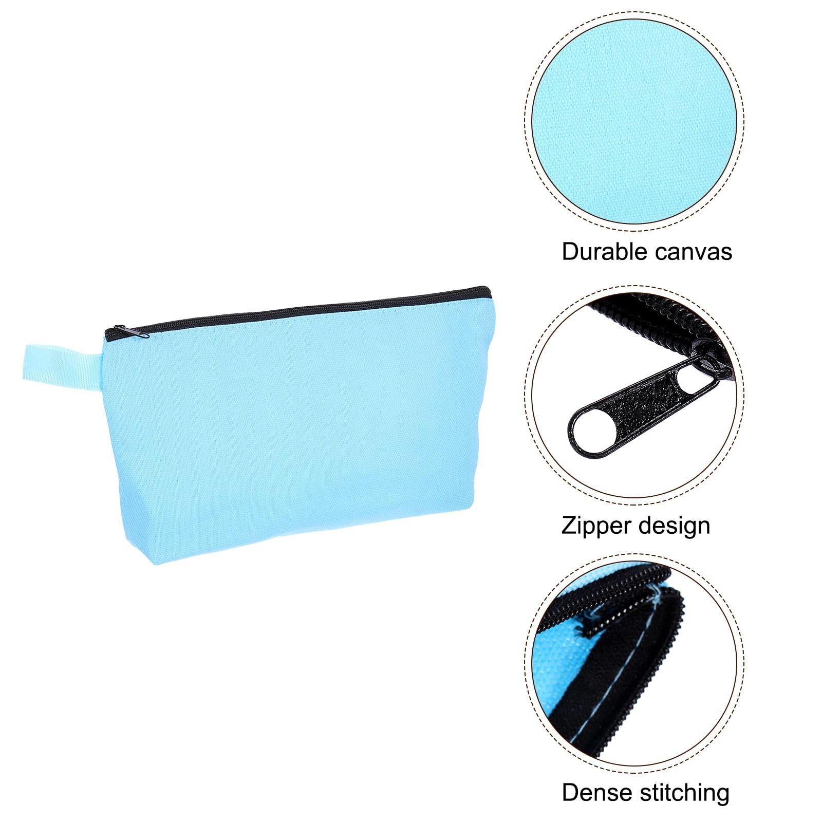 uxcell uxcell Canvas Makeup Bags, 30 Pcs Travel Cosmetic Bags Bulk, Multipurpose Plain Toiletry Zipper Pouches Blank DIY Craft Bags Pencil Bag for Women Teens, Light Blue