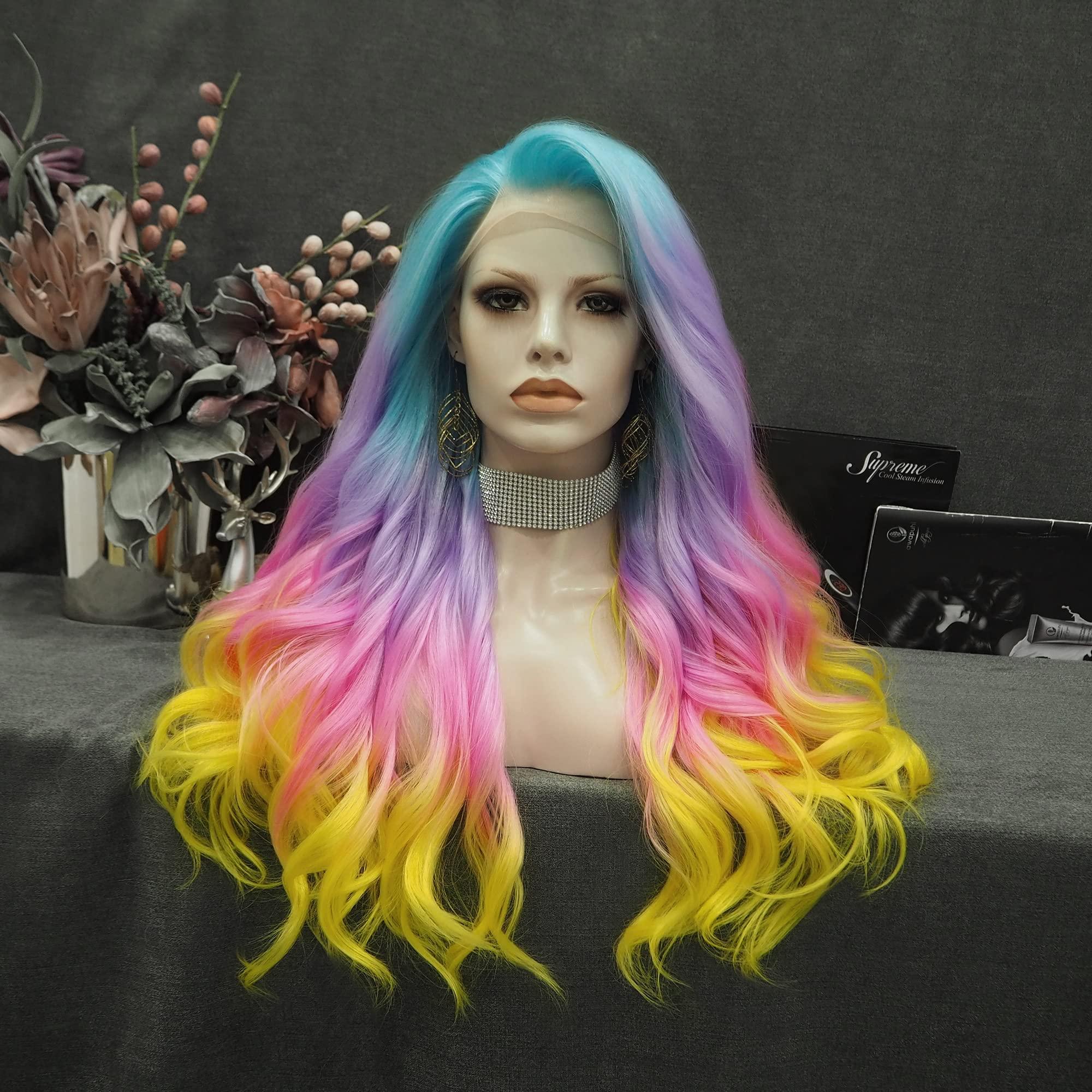 IMSTYLE IMSTYLE Multi-Color Lace Front Wigs Rainbow Natural Wave Synthetic Wig for Cosplay Party Wig 26 inches