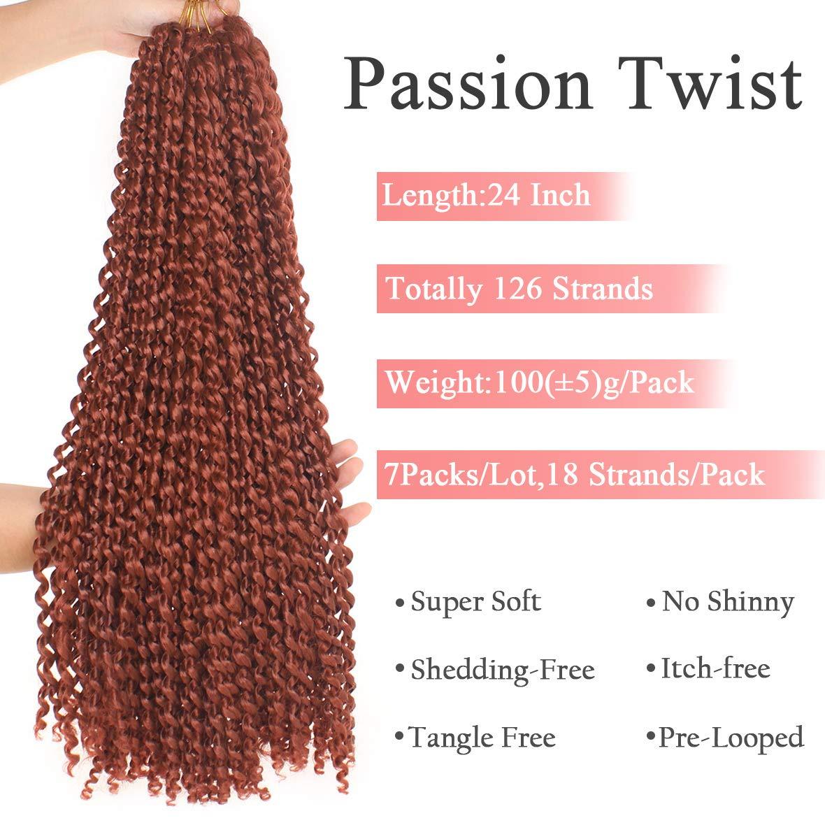 Leeven Leeven 7 Packs 24 Inch Copper Red Passion Twist Hair for Butterfly Locs Long Bohemian 350# Water Wave Passion Twists Crochet Braiding Hair 18 Strands/Pack Hot Water Setting Synthetic Braids Hair