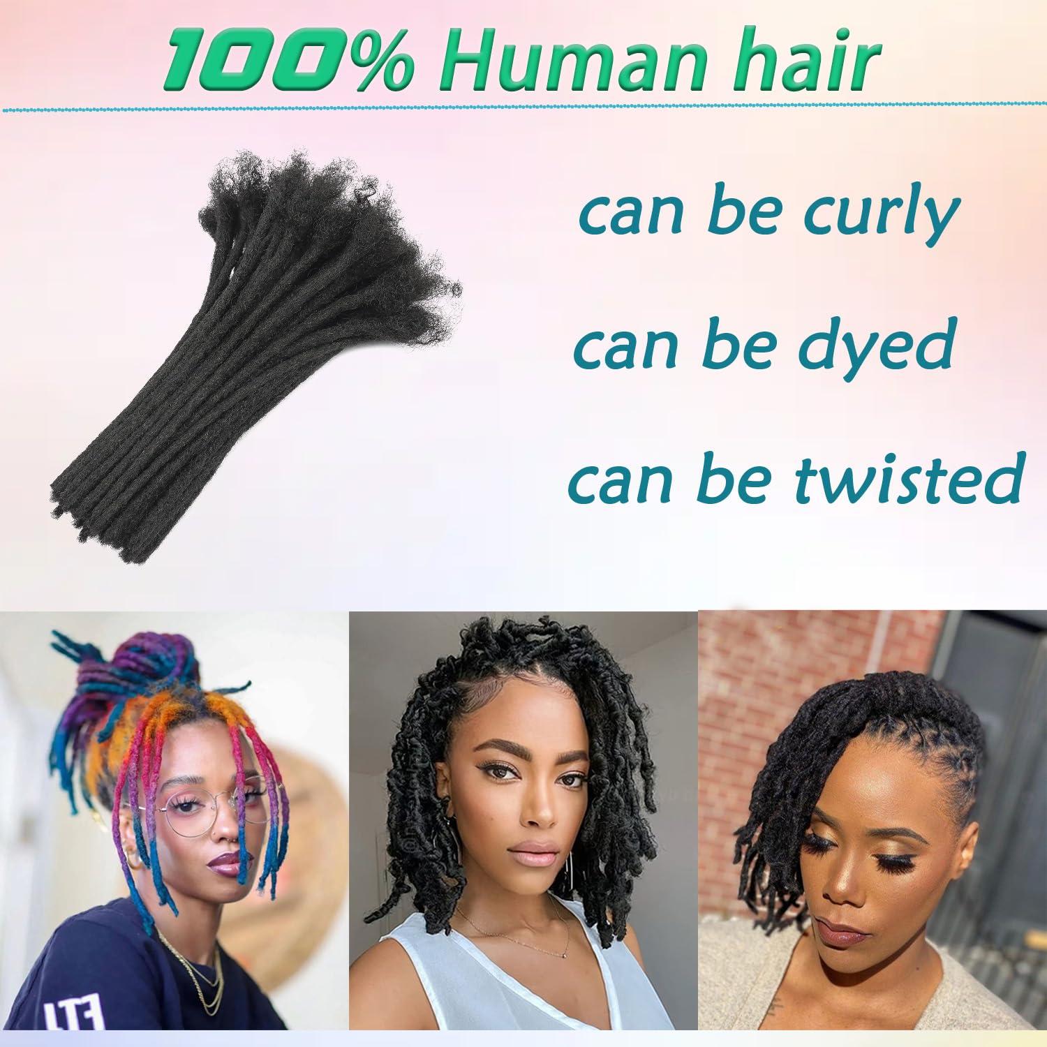 Luckroce Loc Extension Human Hair Locs 0.4cm Dreadlock Extension Natural Black Human Hair 8 Inch 100 Strands Locs Human Hair Full Handmade Permanent Locs Can Be Dyed and Bleached for Women Men