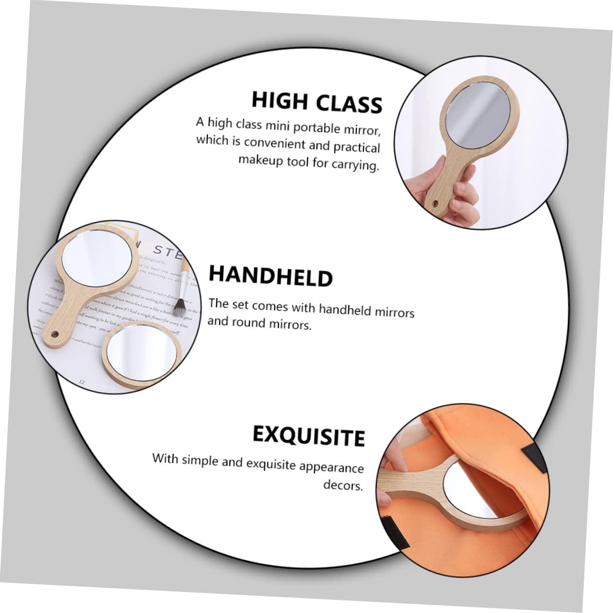 NOLITOY NOLITOY 4pcs Handle Vanity Mirror Handheld Mirror LED Pocket Mirror Mini Portable LED Makeup Handheld Portable Mirror Pocket Cosmetics Mirrors Women Makeup Hand Mirror Tabletop Wooden