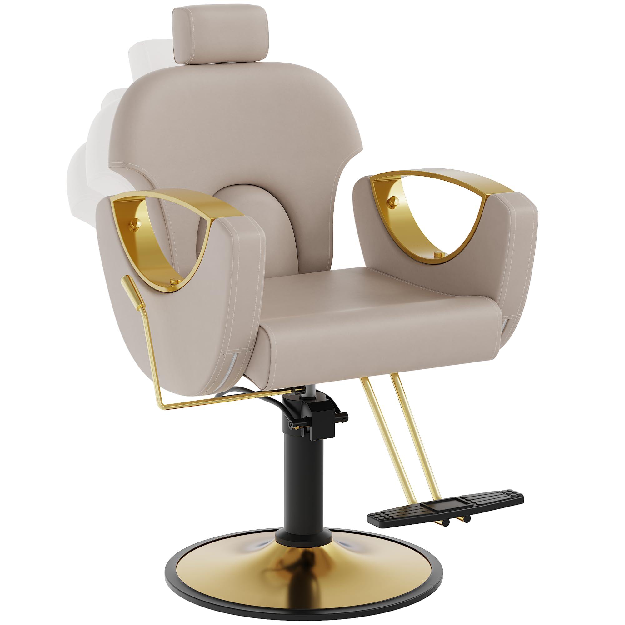 YOCONYO YOCONYO Barber Chair, Reclining Hair Salon Chair, 360 Degrees Swivel Styling Chair, Height Adjustable Hydraulic Shampoo Chair, Spa Equipment (Gray)