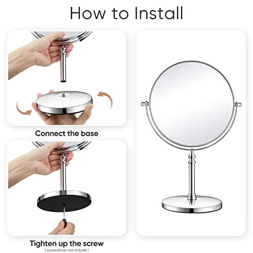 KEDSUM KEDSUM 1X/10X Magnifying Makeup Mirror, 8 Inch Large Table Mirror with Stand, Personal Makeup Mirror with Magnification, Double Sided Vanity Mirror with 360° Rotation, Detachable Base
