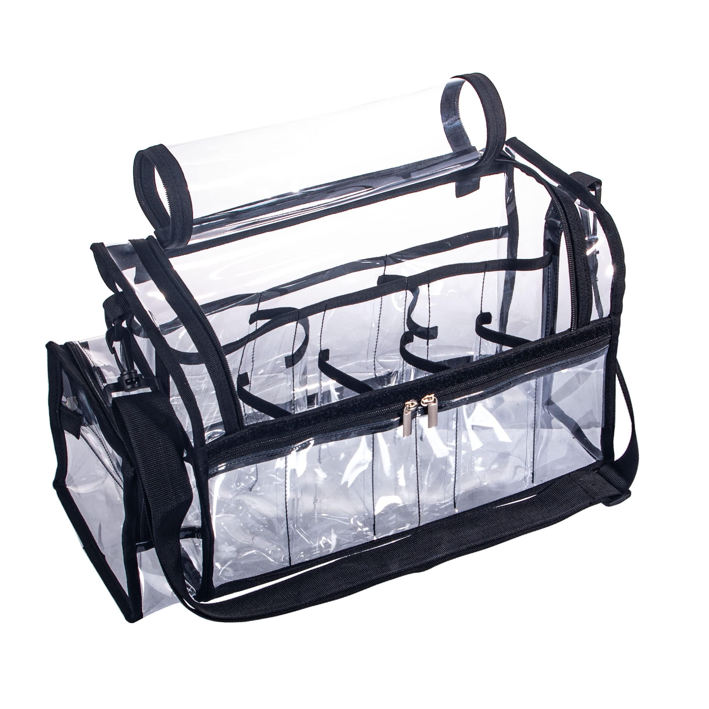 Remobia Hicol Large Professional Free Standing Clear PVC Makeup Artist Set Bag Transparent Makeup Brush Buddy Make up Kits Organizer Carry All MUA Travel Cosmetic Bag with 8 Dividers and Tissue Holder