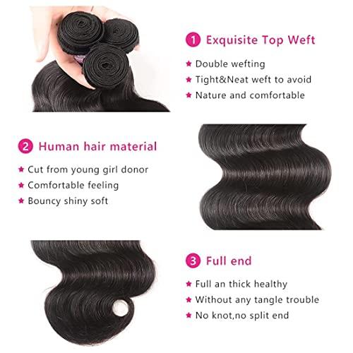 Beauty Forever Beauty Forever 5X5 HD Transparent Lace Closure with 3 Bundles Body Wave Unprocessed Virgin Human Hair Natural Color
