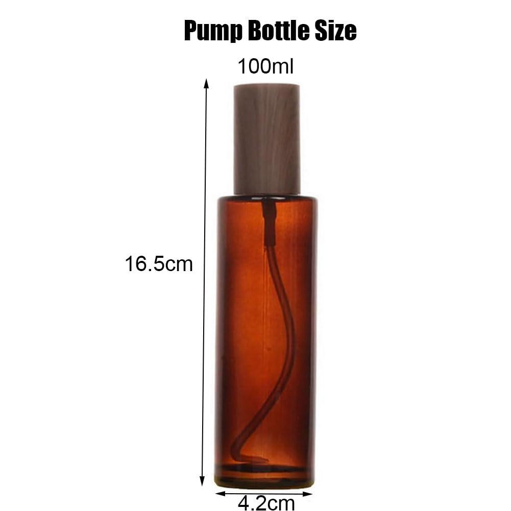TUPANDY TUPANDY 2PCS 100ml/3.3oz Amber Glass Lotion Pump Press Bottles Empty Refillable Soap Dispensers Containers Jars with Black Wood Cap for Foundation Cream Makeup Removel Oil Shampoo
