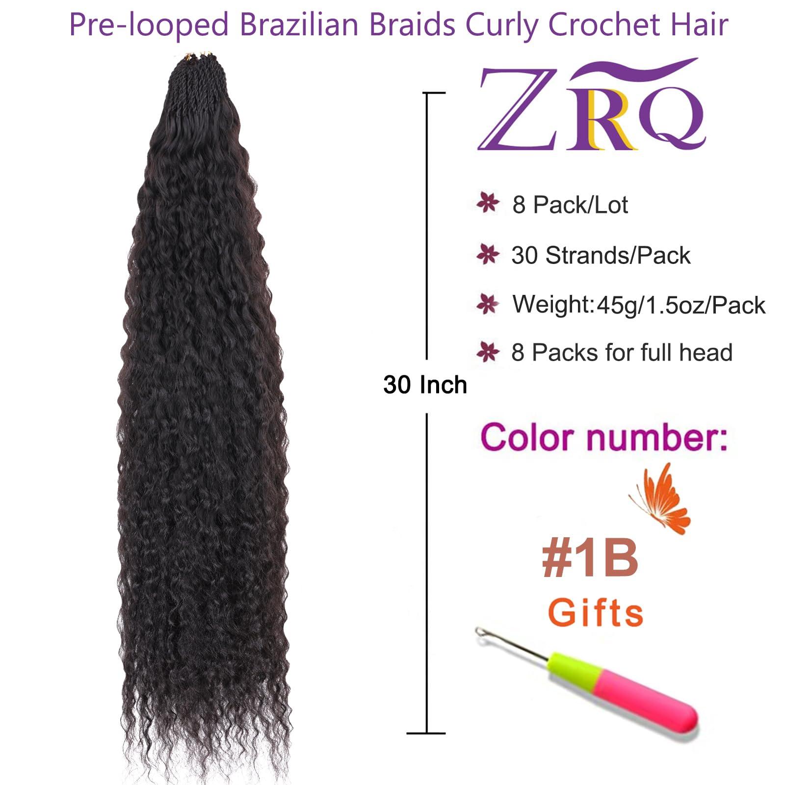 ZRQ ZRQ Pre looped Micro Brazilian Braids Curly Crochet Hair 30 inch Water Wave Crochet Hair Afro Kinky Curly Crochet Hair Extensions Deep Wave Synthetic Crochet Hair For Women