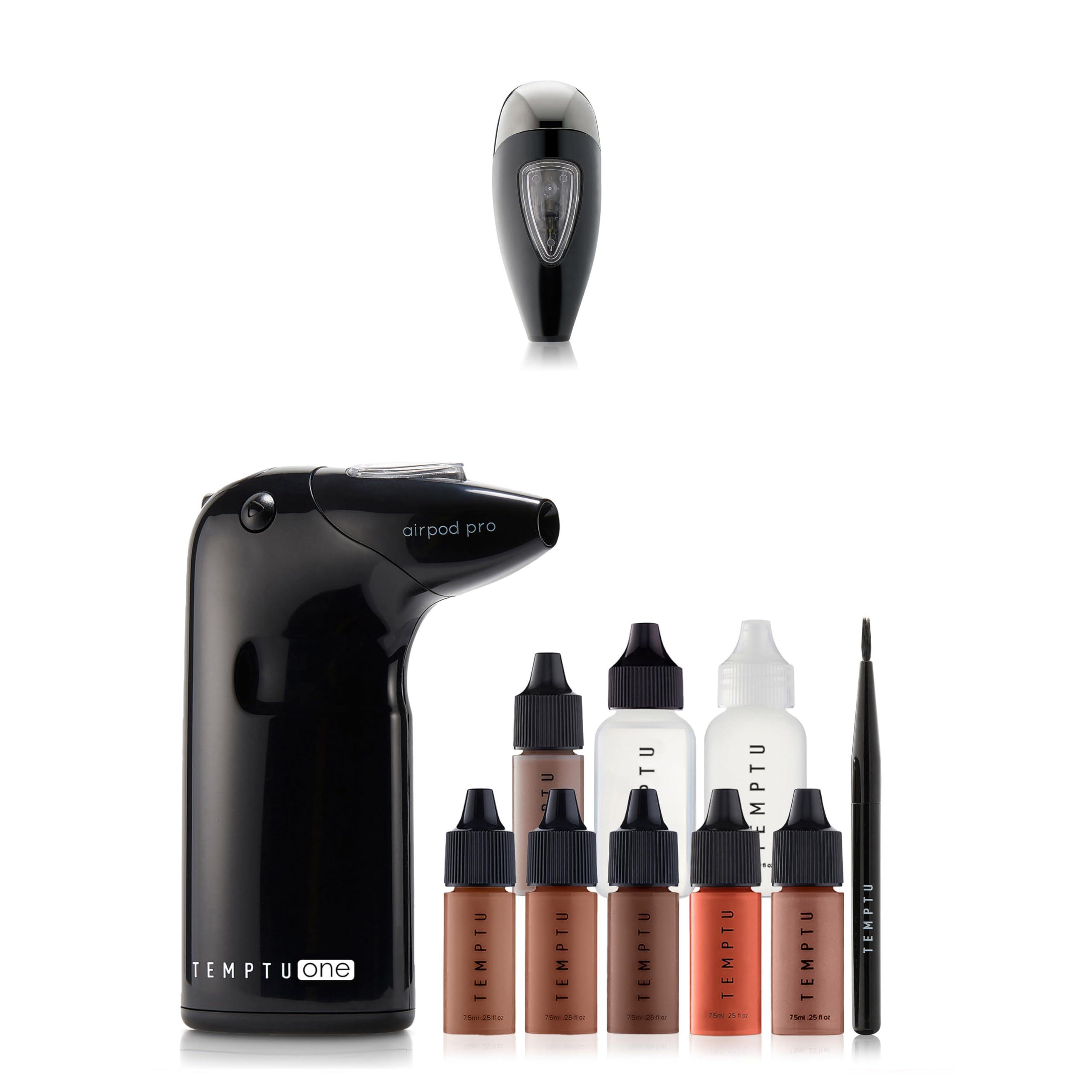 TEMPTU TEMPTU One Airbrush Make-up Kit for Complexion Perfection with Cordless Compressor, Dark & Airpod Pro Cartridge Bundle