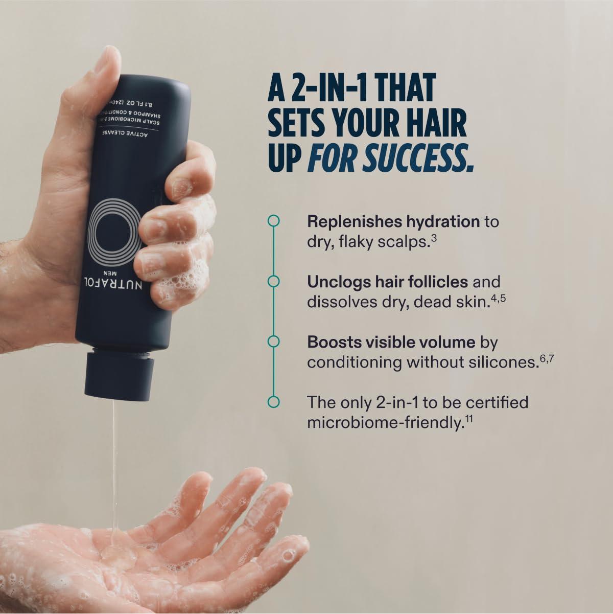 Nutrafol Nutrafol Mens Shampoo and Conditioner 2-in-1, Cleanses, Hydrates, Unclogs Pores, Improves Hair Volume & Strength, Physician-formulated for Thinning Hair, Color Safe, Sulfate Free - 8.1 Fl Oz Bottle