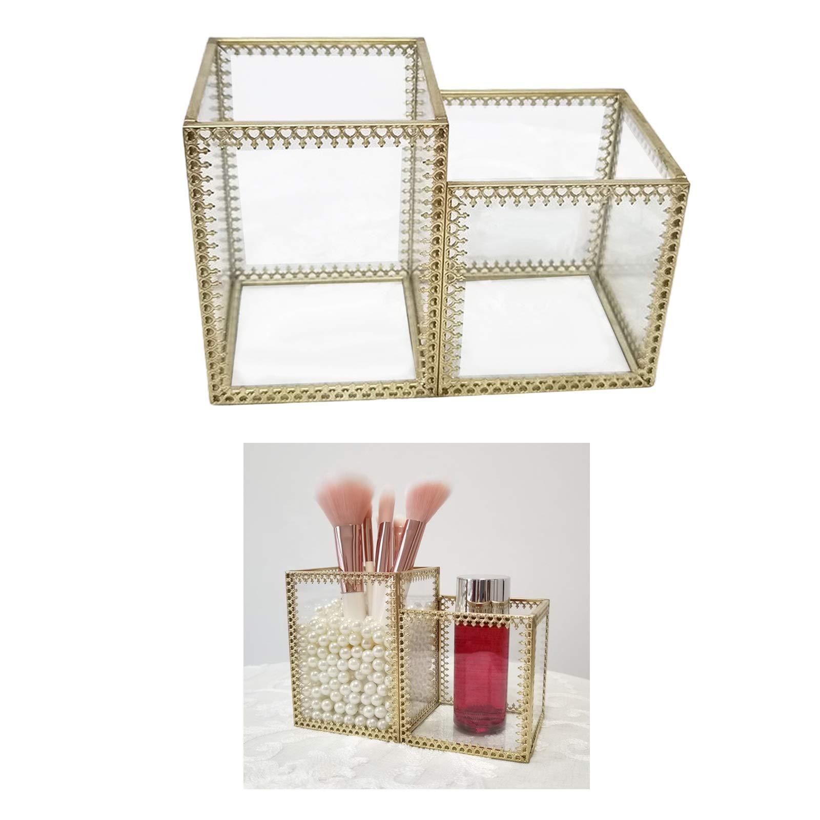 UPGENT UPGENT Cosmetic Skincare Organisers Golden Frame Cosmetic Storage Box Desktop Lipstick Glass Jewelry Classification Storage Makeup Brush Organizer Holder Makeup Display Case