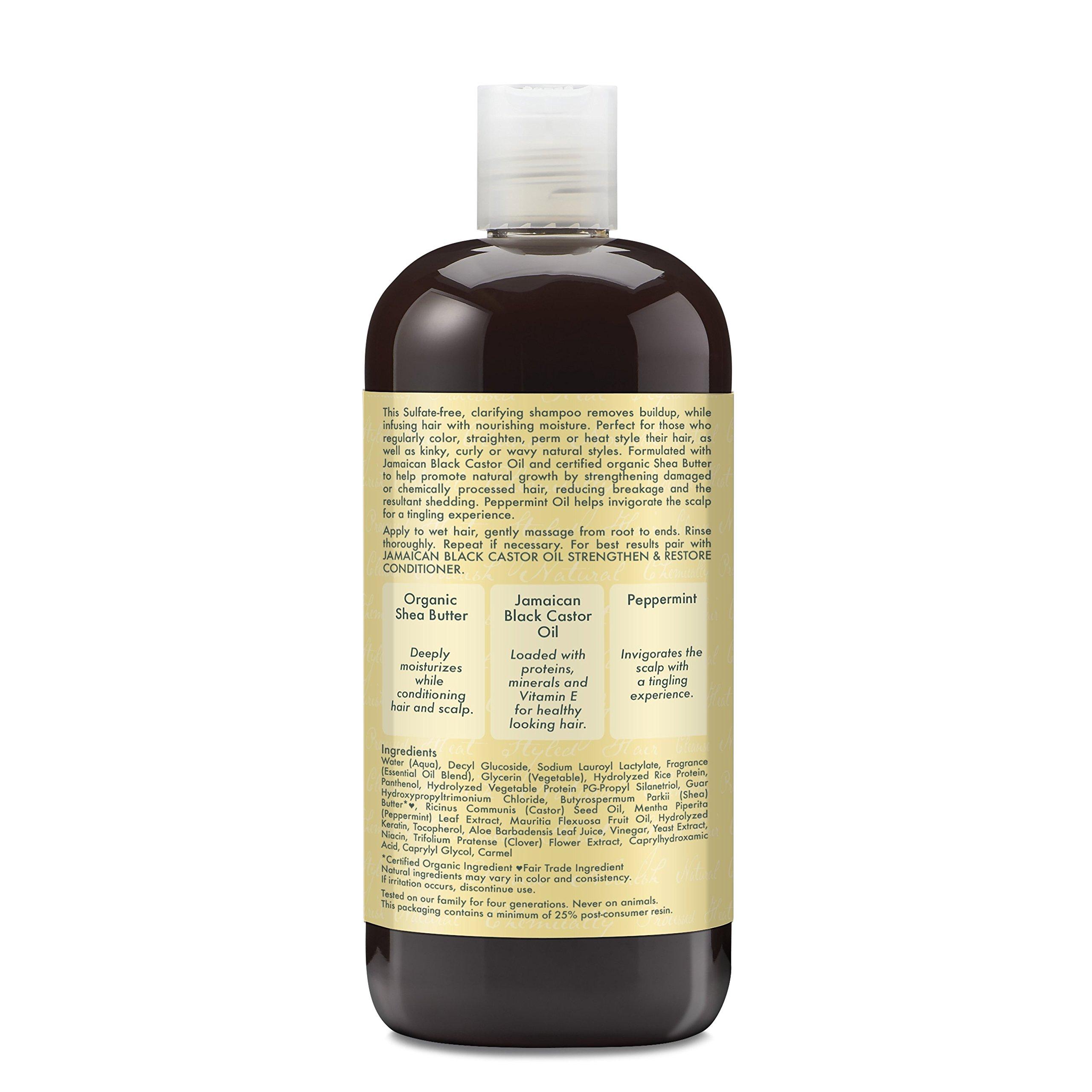 SheaMoisture Shea Moisture Jamaican Black Castor Oil Strengthen & Restore Shampoo, Shea Butter, Peppermint & Apple Cider Vinegar, Sulfate Free, Natural, Chemically Processed Hair, Family Size, 16 Fl Oz