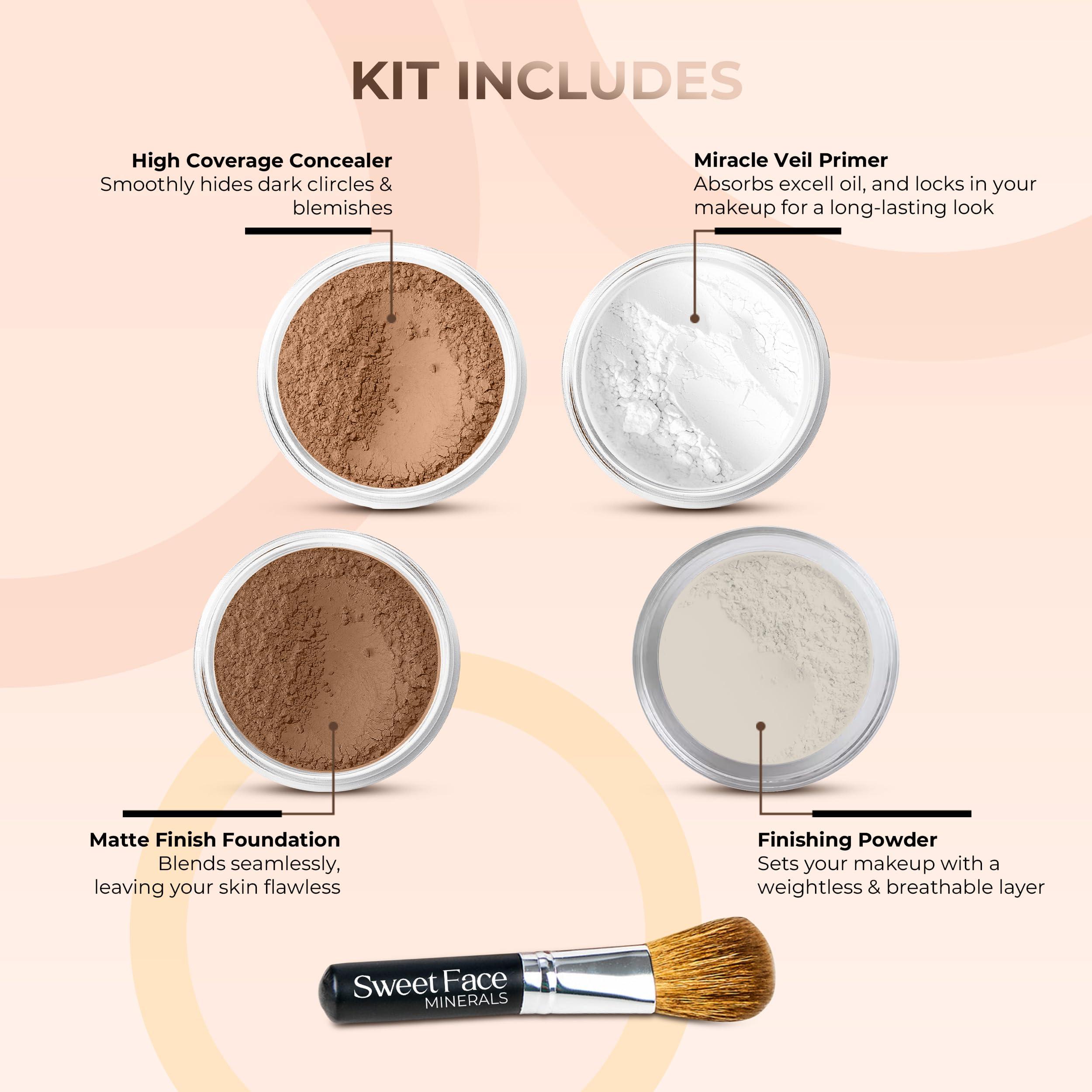 Sweet Face Minerals QUICK FIX KIT (COCOA CONCEALER & EBONY FOUNDATION) Mineral Makeup Starter Set Sample Size Matte Bare Face Powder