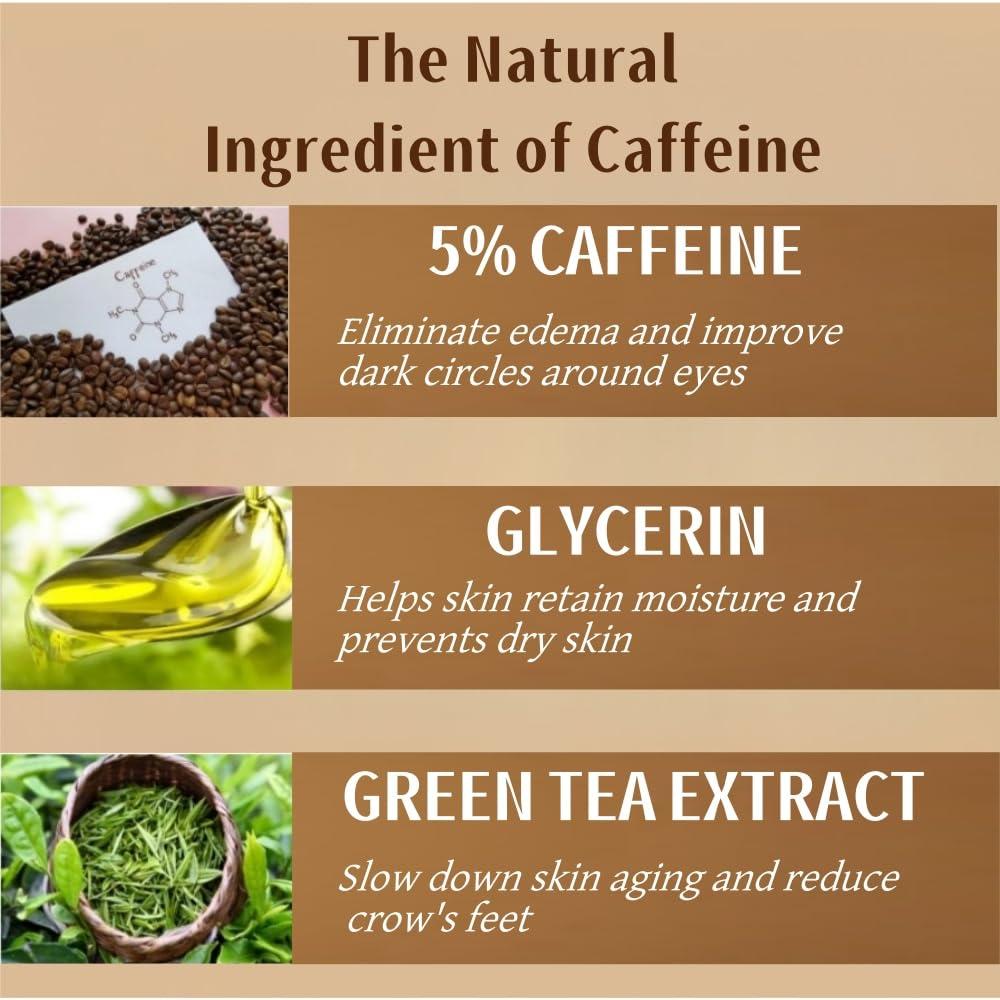 AFCRYIYE Caffeine Solution 5% + EGCG, Caffeine Eye Serum For Face, Moisturizing Under Eye Solution For Reduces Dark Circles & Puffiness, 30ML (1, 1 PC)