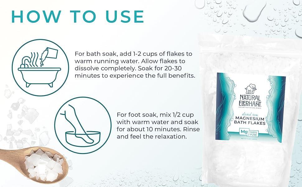Natural Elephant Natural Elephant Dead Sea Magnesium Bath Flakes | 8 oz Travel Size (227g) | Pure Magnesium Chloride Soak for Body and Foot | Ideal for a Soothing Bath Experience | Alternative to Epsom Salt