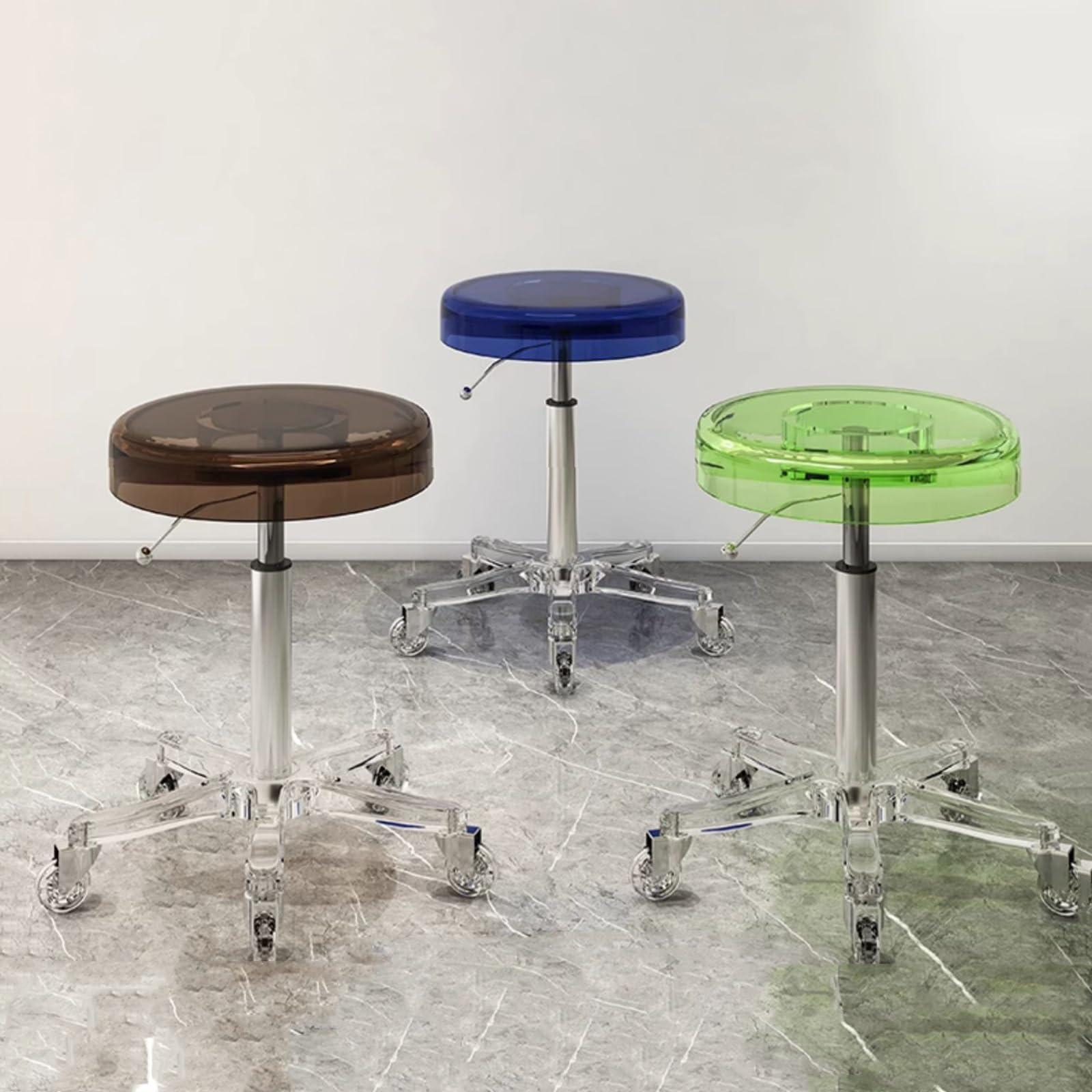 SUZEPER Acrylic Rolling Salon Stool,Round 360Rolling with Wheels Salon Stool,Lifting Wheel and Acrylic Base Height Salon Stool,Adjustable Duty SPA Salon Stools,for Medical Esthetician Studio Salon Stools