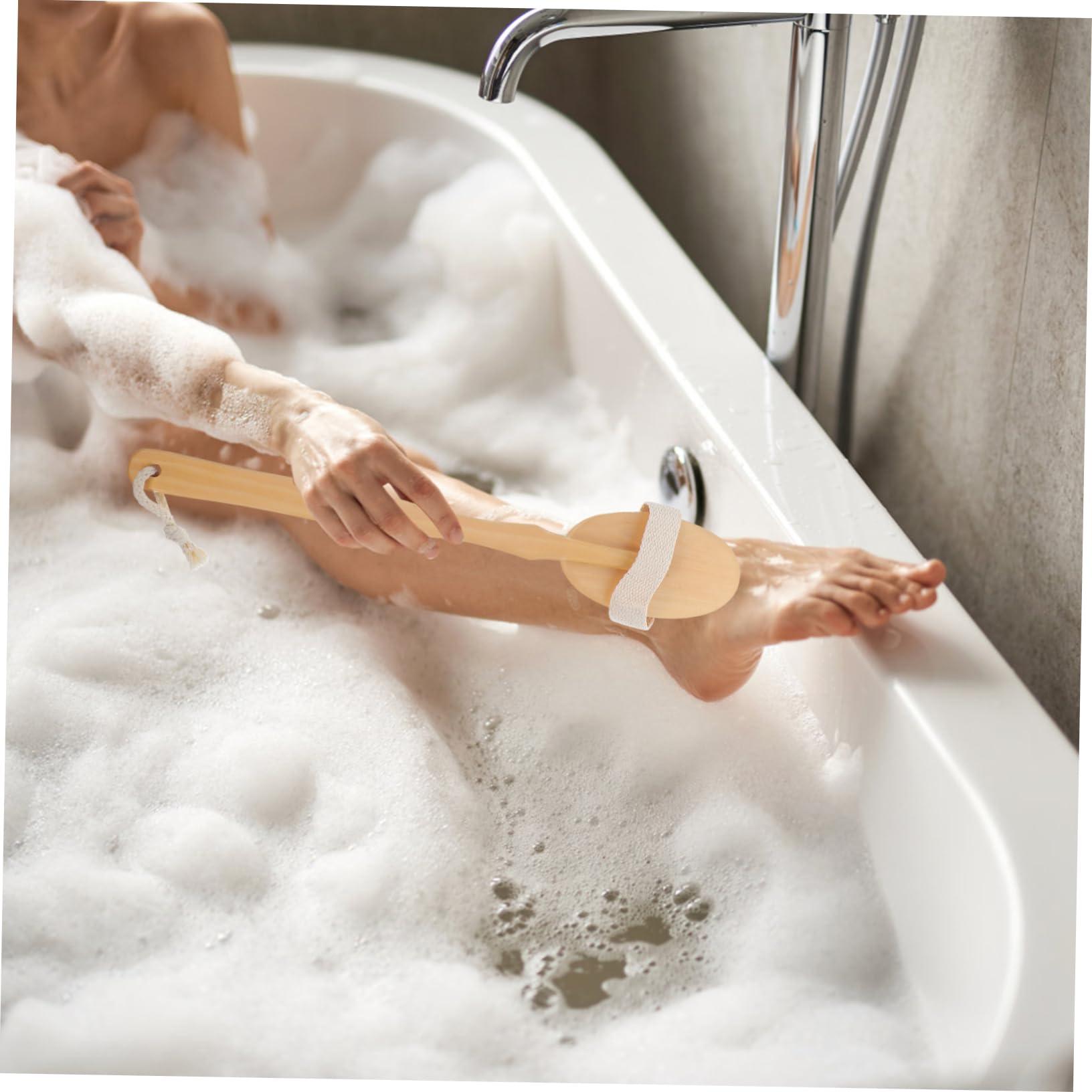 Beavorty Beavorty Bath Brush Bathing Back Scrubber Body Scrubber Body Scrub Brush Shower Back Brush with Handle Body Brush Shower Back Scrubber for Men Back Washer for Shower Wood Beige