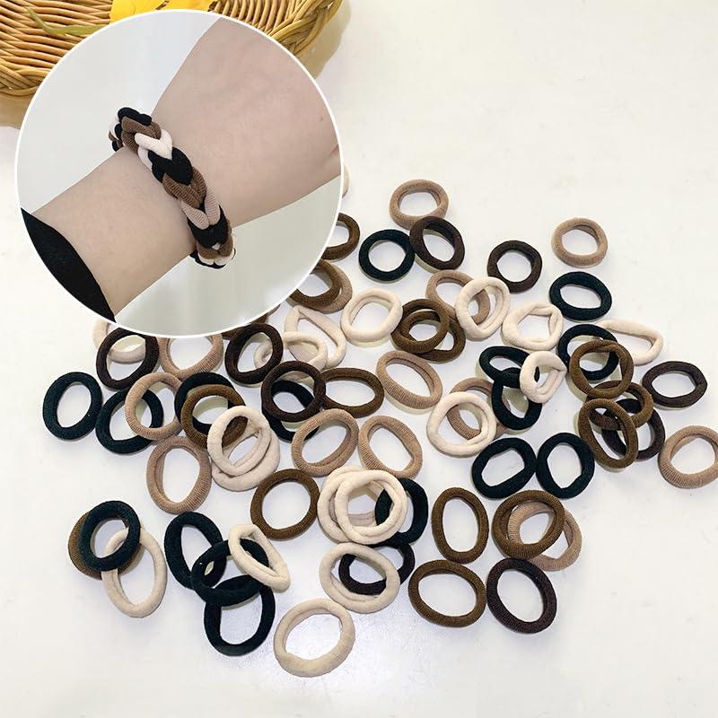 Generic Cotton Fabric Hair Bands, 50pcs DIY Elastic Ponytail Holders For Girls Seamless No Damage Hair Ties for Thin Hairs (Cream tea)