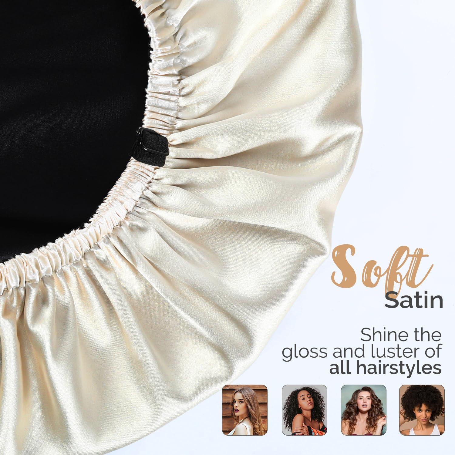Hat Hut Hat Hut Satin Bonnet Silk Bonnet for Sleeping Hair Bonnet for Sleeping Cap for Curly Hair Wrap Reversible Satin Bonnet (Champagne/Black)