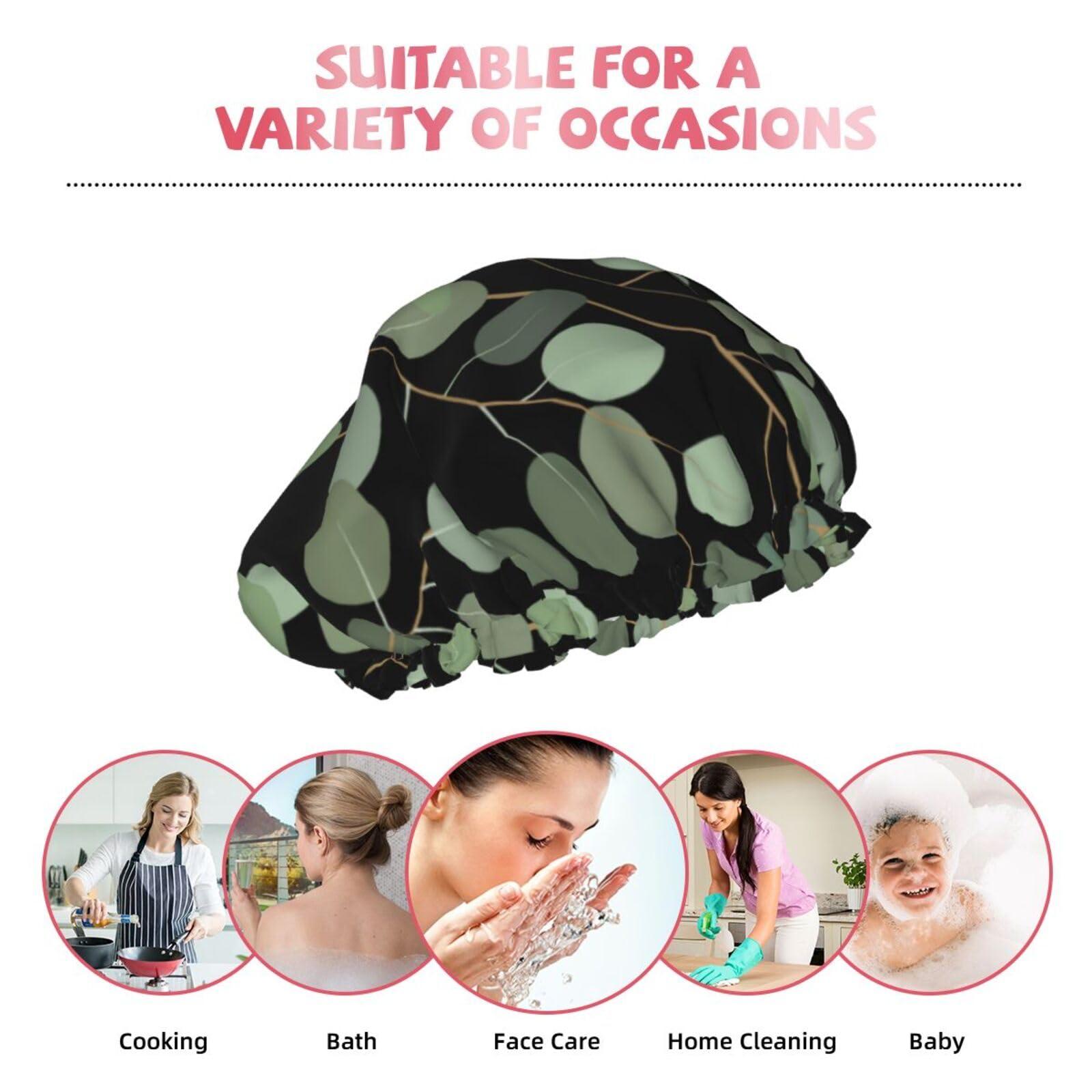 YIPOCH sage green Large Shower Cap for Women Men Shower Caps for Women Reusable Waterproof Hair Cap Double Layers Showercap With PEVA Lined & Elastic Band Fashion Shower Bonnet
