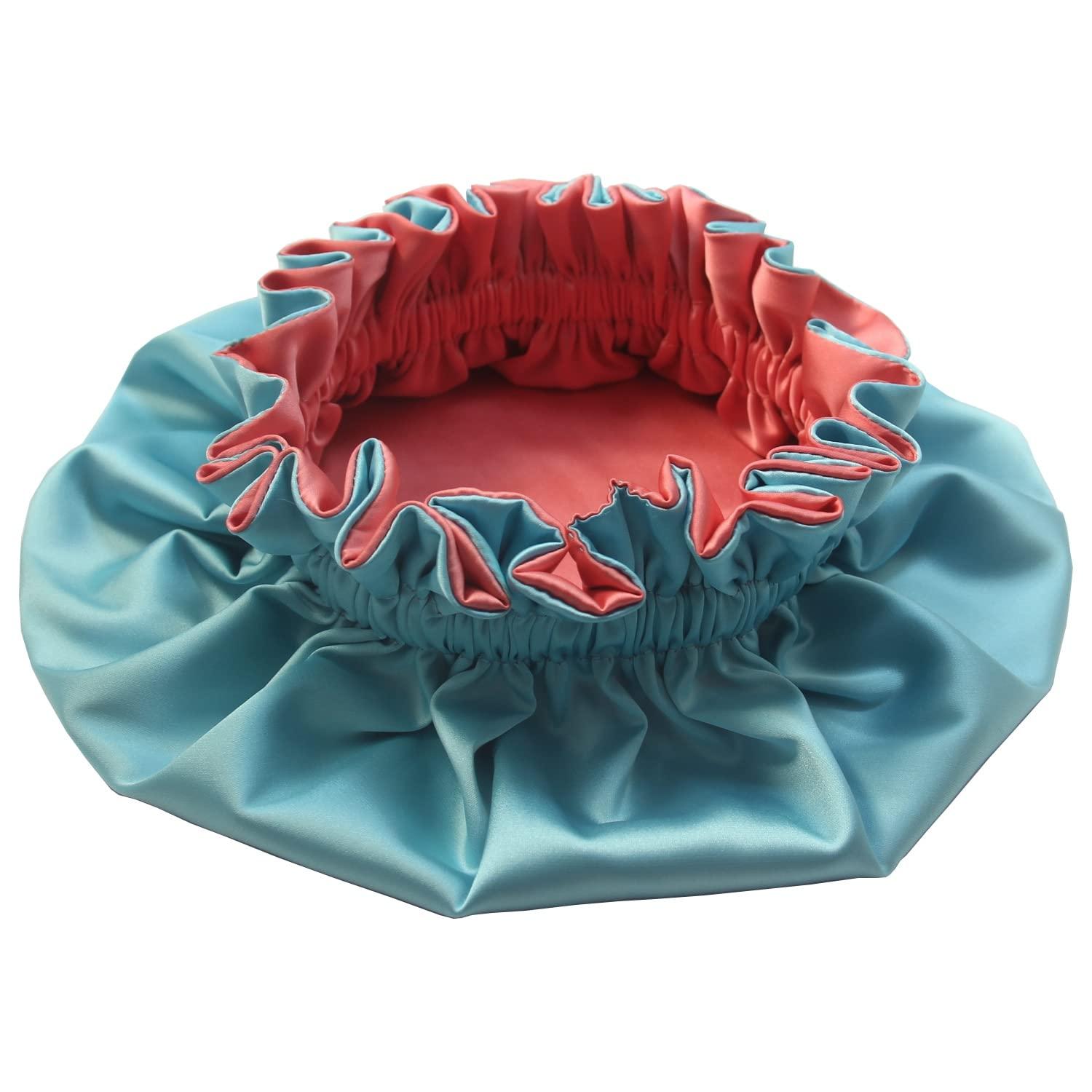 IDNUYIA White Dots Shower Cap For Women, Layers Bathing Shower Reusable Elastic Band Stretch Hem Hair Hat