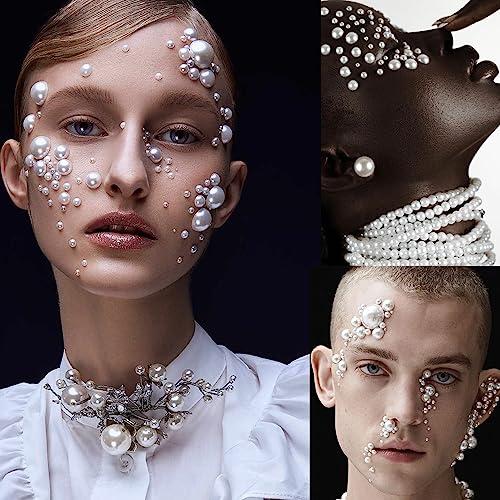 WUIOS Face Gems Jewels Hair Pearls Diamonds Stick Crystal Rhinestones for Hair, Face, Eye, Makeup, Crafts, Nails Self Adhesive Pearls Gems Rhinestones Use for Party, Festival Rave Outfits Costume (10mm)