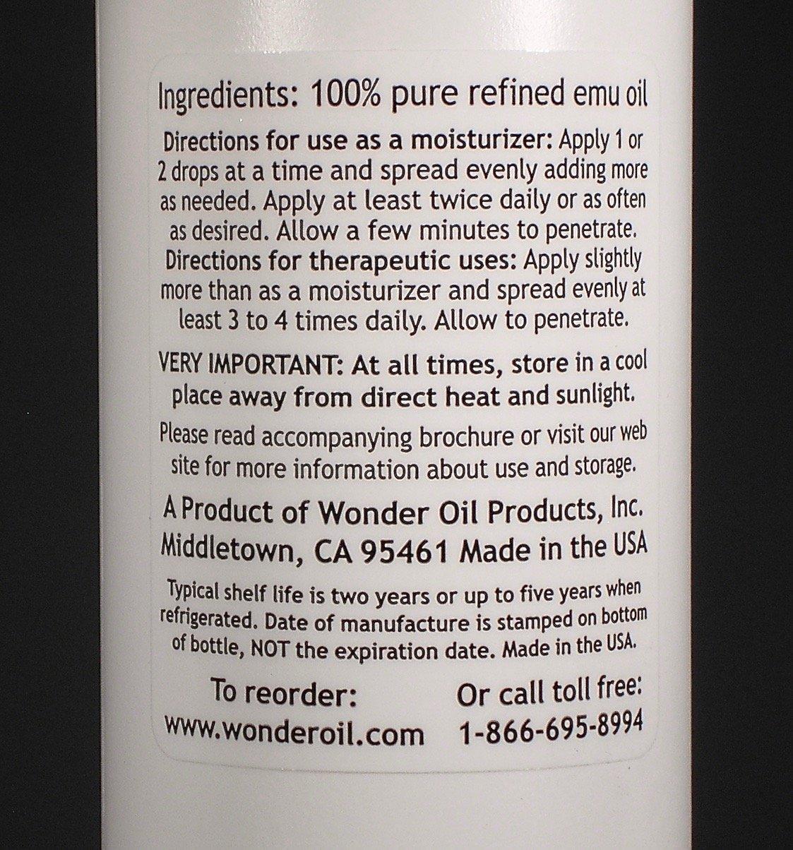Wonder Oil Products, Inc. www.wonderoil.com 32 fl. ounces 100% Pure Triple Refined Emu Oil