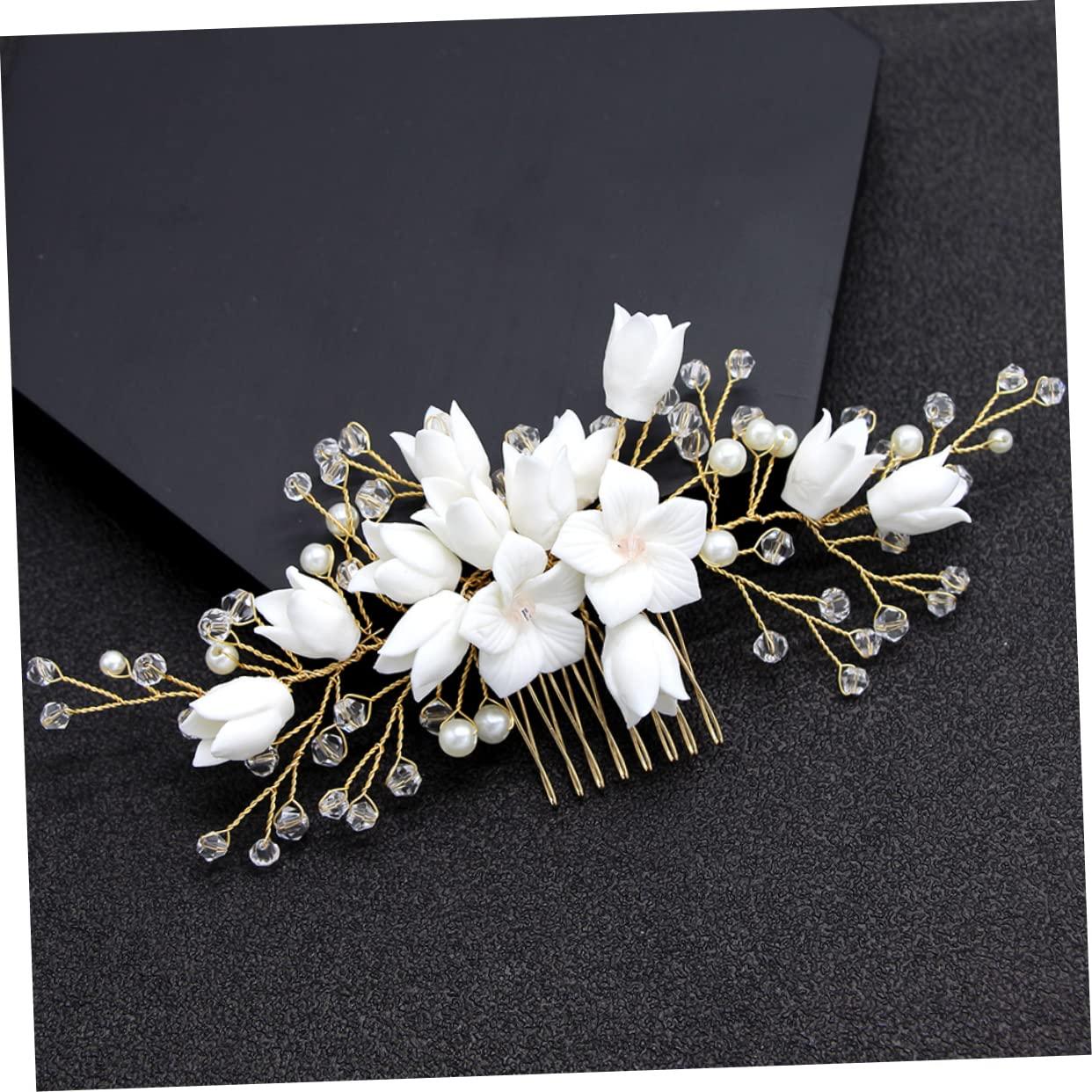 Gogogmee Gogogmee 3pcs White Wedding Headpiece Women Hairpin Bridal Hair Comb Bridal Side Comb