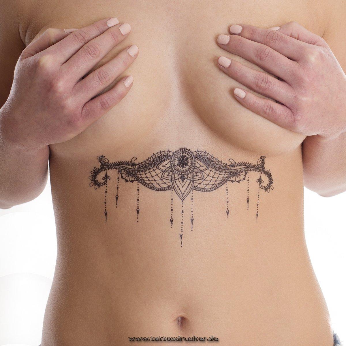 Tattoodrucker 10 x TypB Underboob Tattoo - Black Sexy Under Breast Tattoo - Sternum Mandala - No China! (10)