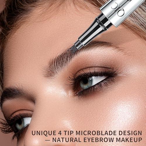 QIC QIC Eyebrow Pencil with 4 Tip Microblade for Natural Eyebrow Makeup Eyebrow Microblading Pen Waterproof &Smudge-Proof (4# Black)